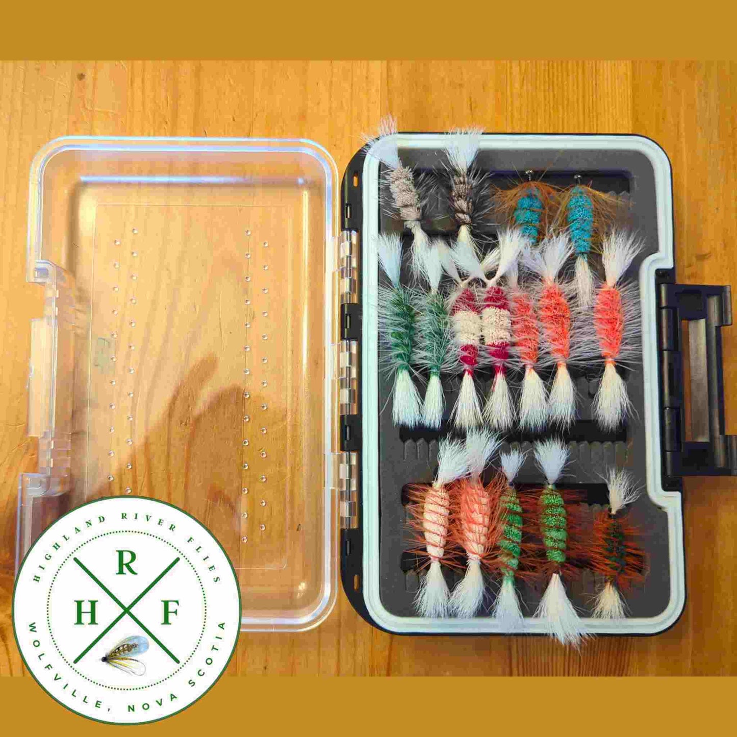 Atlantic Salmon Dry Fies assortment in a fly box