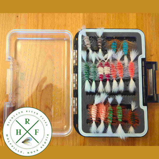 Atlantic Salmon Dry Fies assortment in a fly box